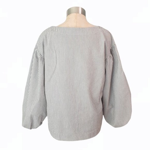 💖 Banana Republic Striped Seersucker Top Balloon Sleeve Size S - Picture 3 of 10